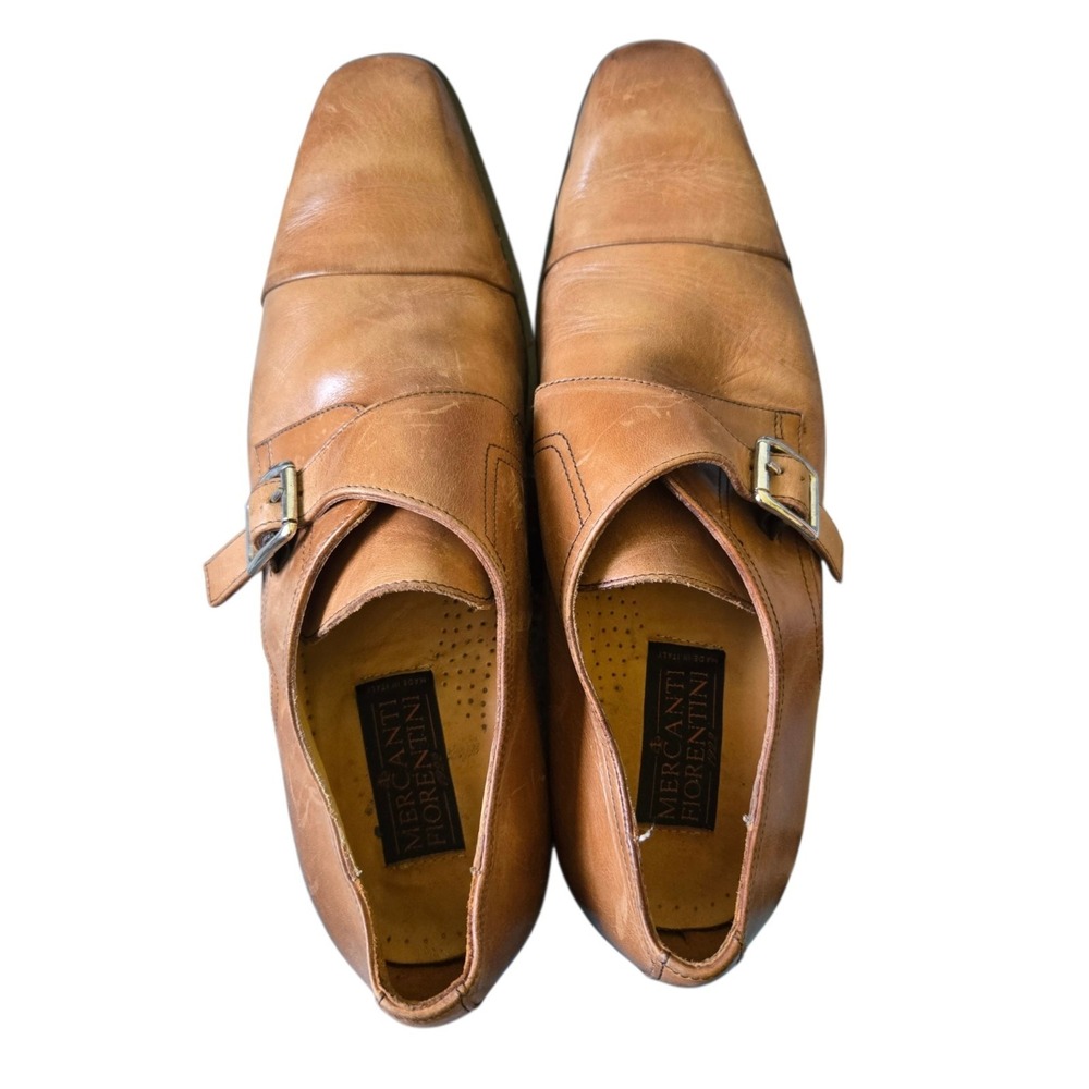 Mercanti Fiorentini Men's Tan Leather Monk Strap Cap Toe Dress Shoes Size 10 M